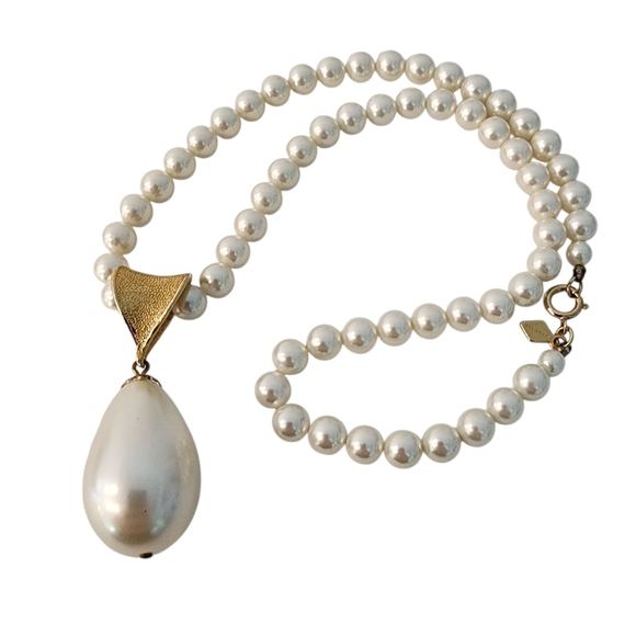 Vintage Sarah Coventry pearl necklace with pearl pendant teardrop gold - Picture 13 of 16